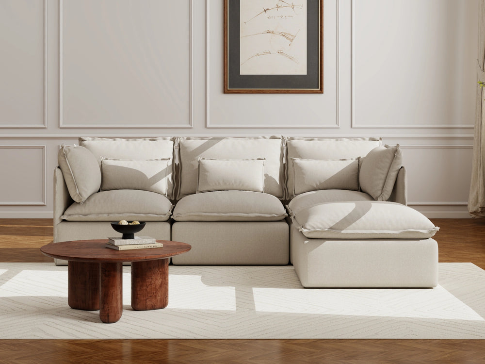 Lifely Modular 3 Seater Sofa Ottoman - Linen Beige