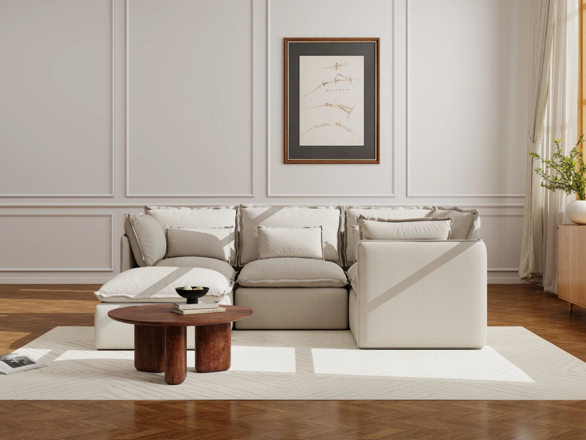 Lifely Modular 4 Seater Corner Ottoman - Linen Beige