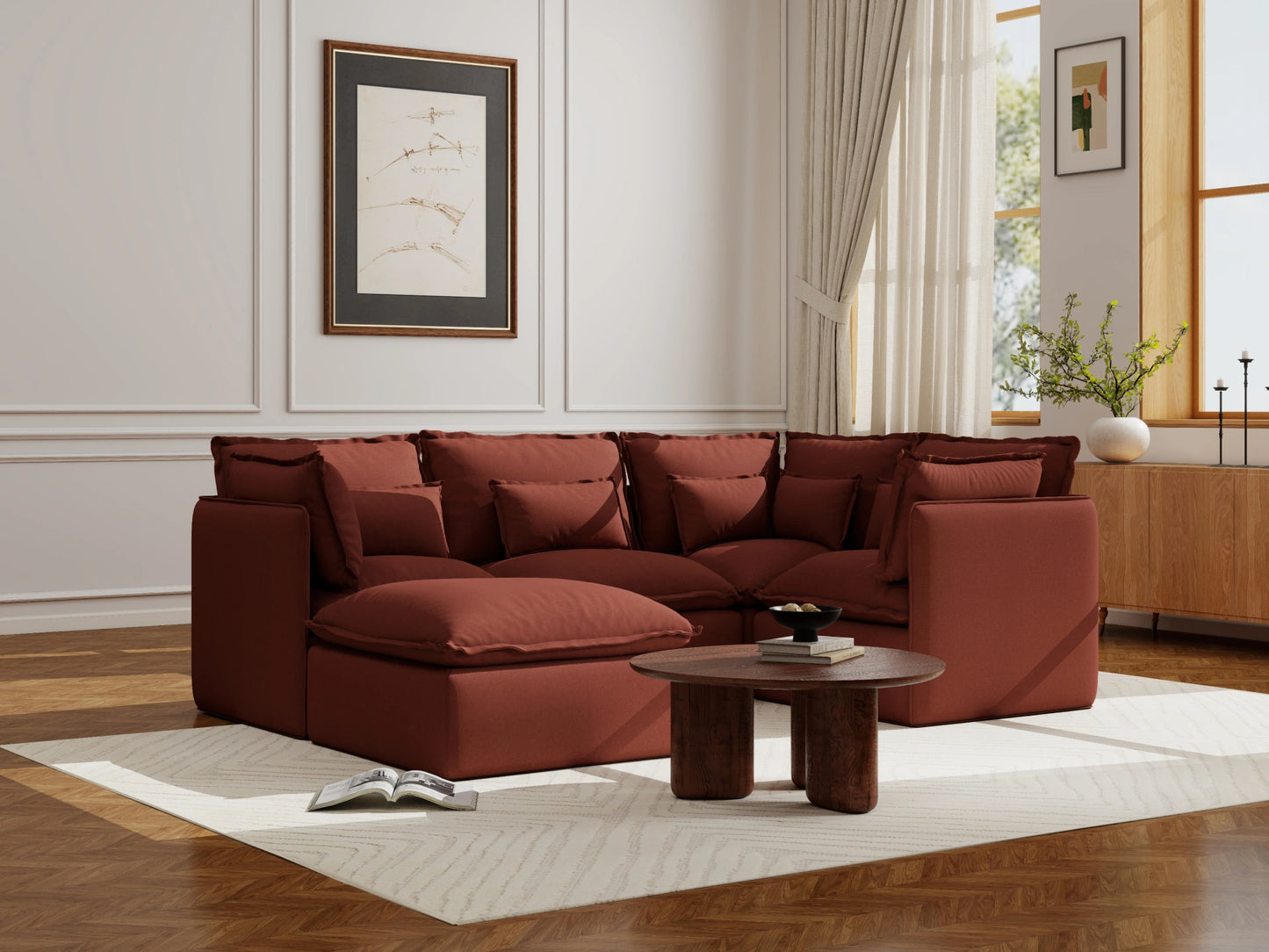 Lifely Modular 4 Seater Corner Ottoman - Rust