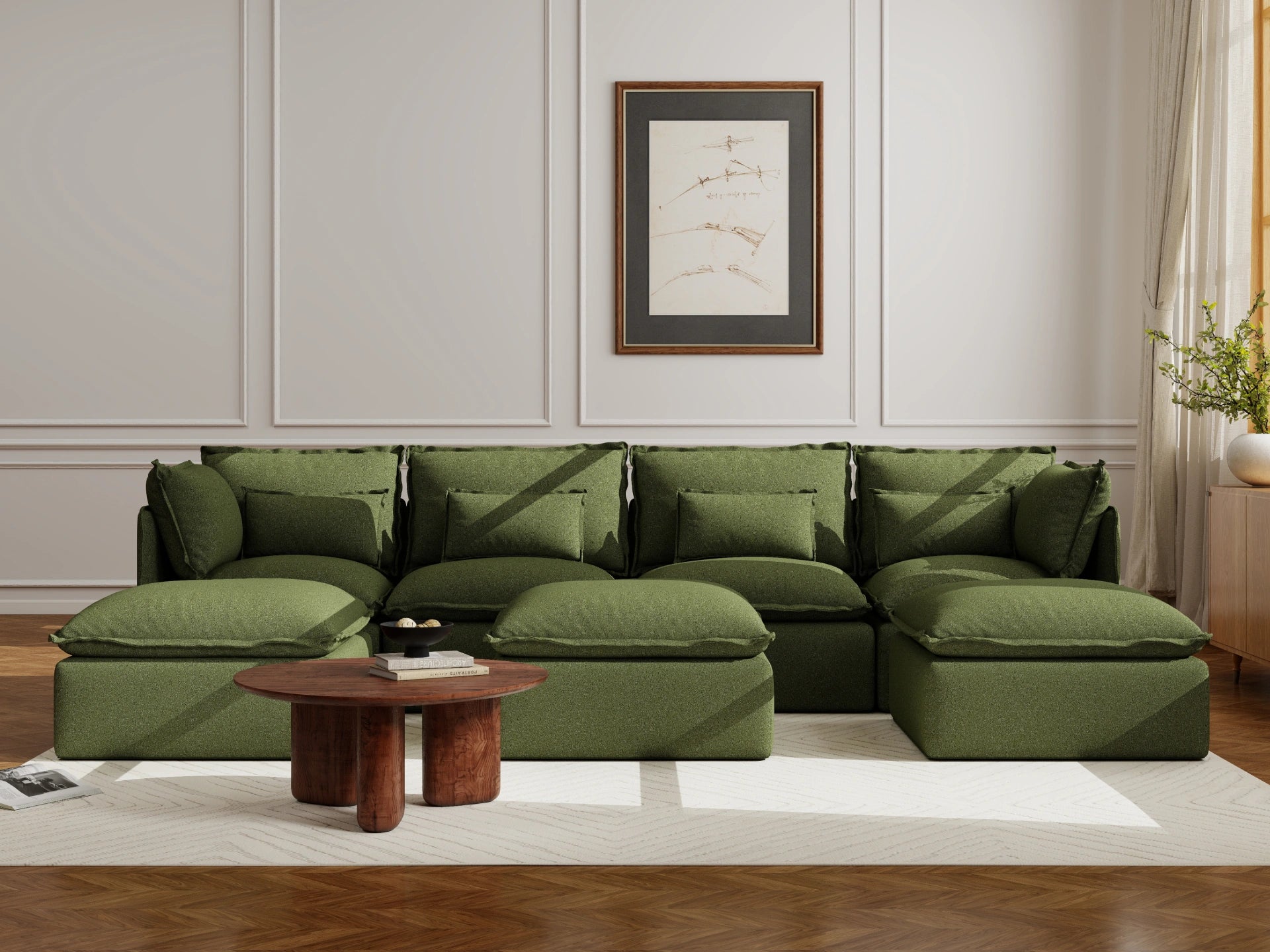 Lifely Modular 4 Seater U-Sectional Ottoman - Olive Green