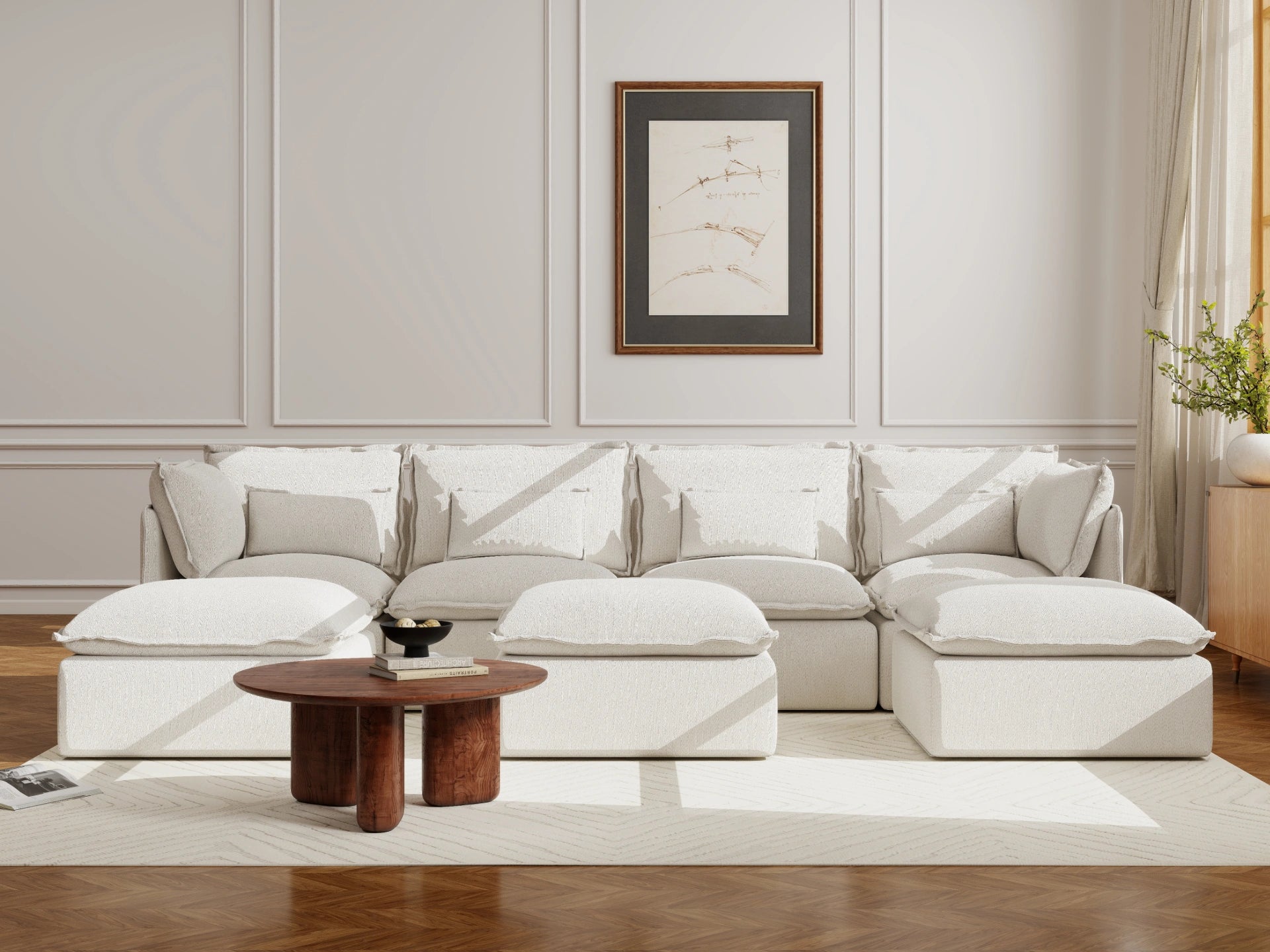 Lifely Modular 4 Seater U-Sectional Ottoman - White Boucle