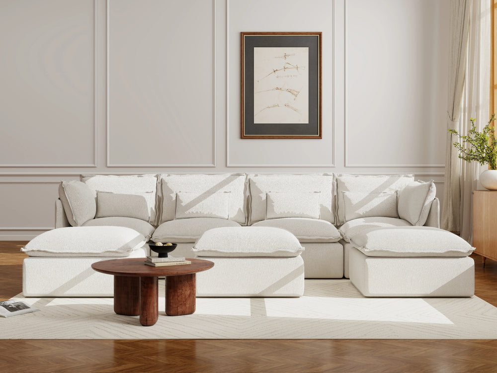 Lifely Modular 4 Seater U-Sectional Ottoman - White Boucle