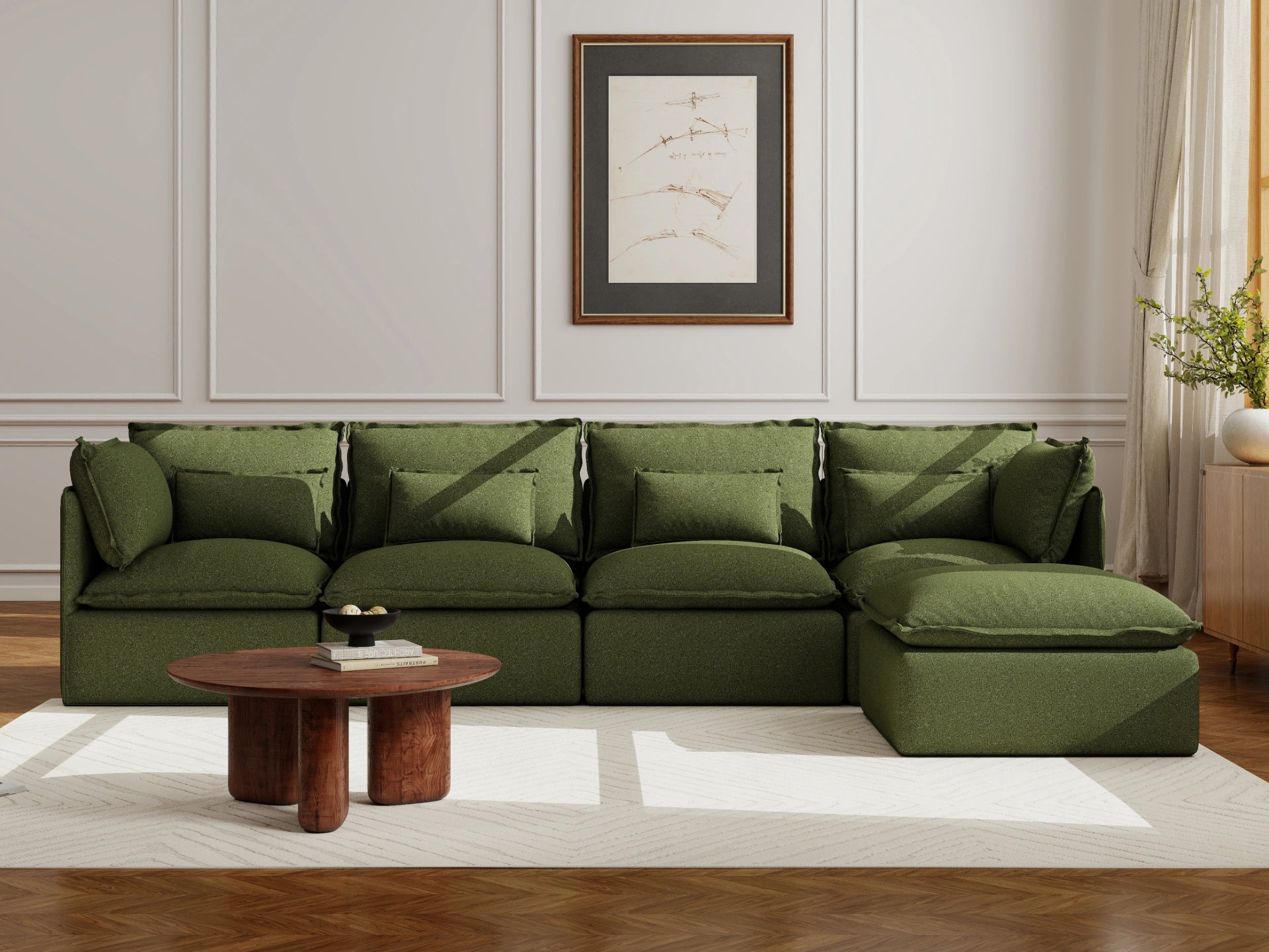 Lifely Modular 4 Seater Sofa Ottoman - Olive Green