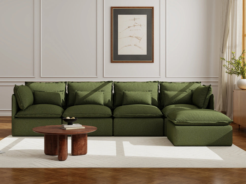 Lifely Modular 4 Seater Sofa Ottoman - Olive Green