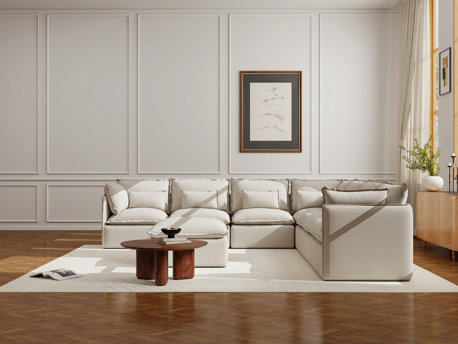 Lifely Modular 7 Seater Corner Ottoman - Linen Beige