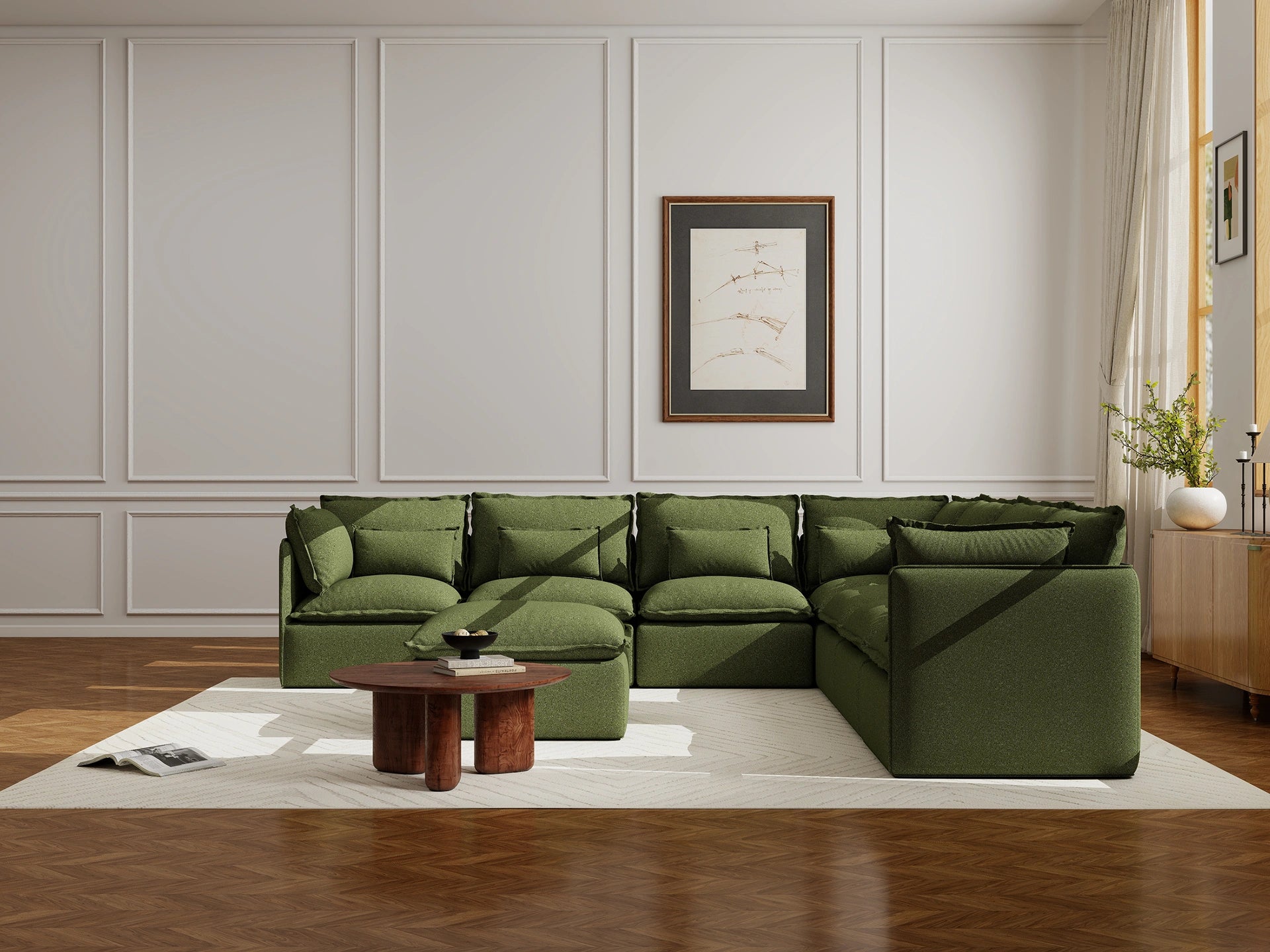Lifely Modular 7 Seater Corner Ottoman - Olive Green
