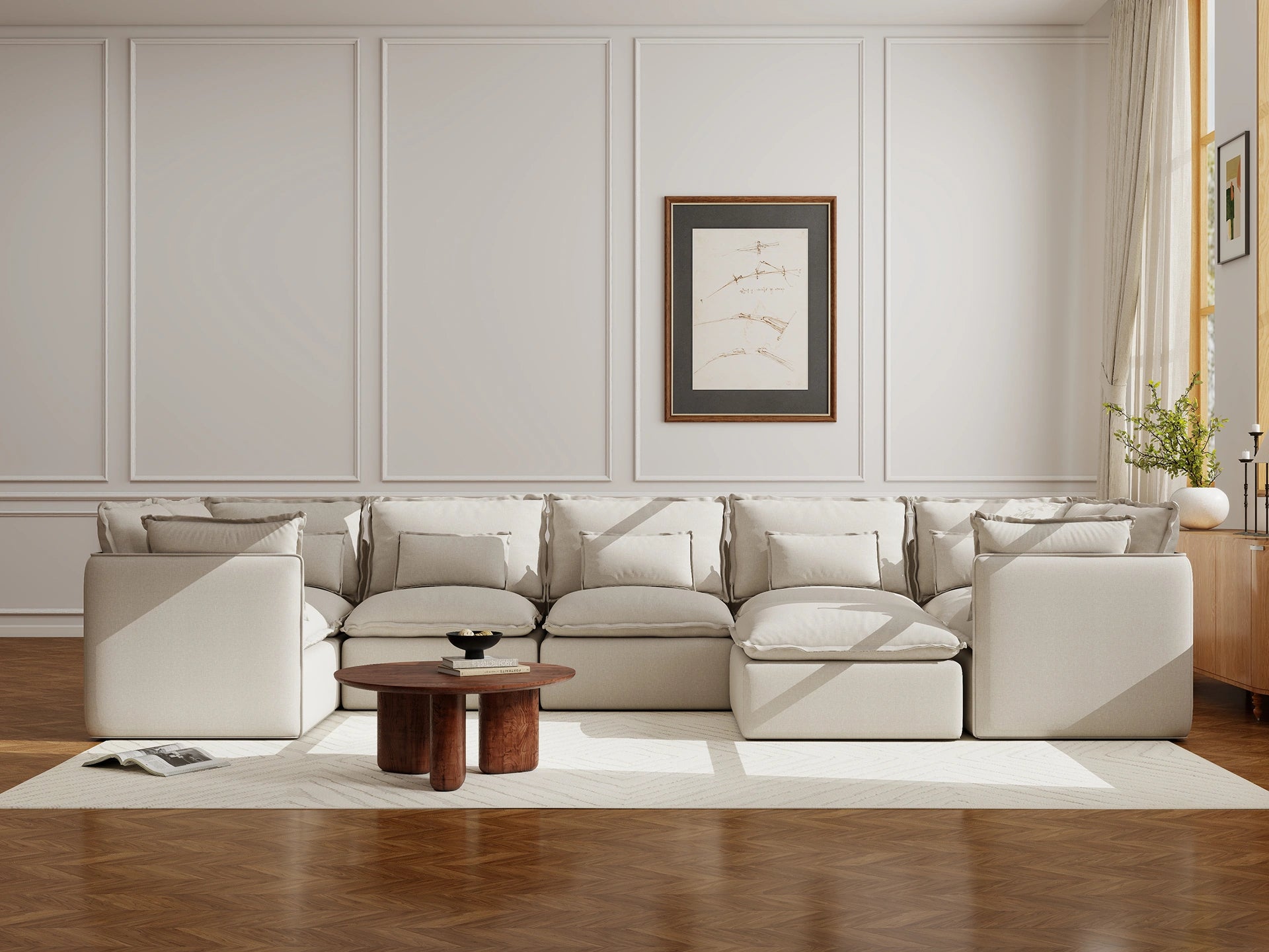 Lifely Modular 7 Seater U-Sectional Ottoman - Linen Beige