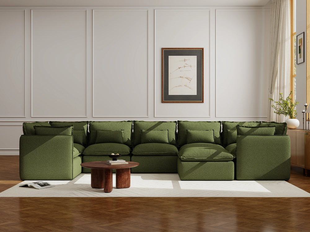 Lifely Modular 7 Seater U-Sectional Ottoman - Olive Green