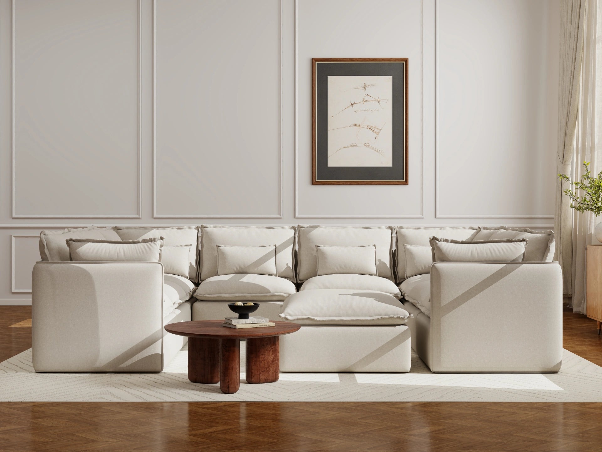 Lifely Modular 8 Seater U-Sectional Ottoman - Linen Beige