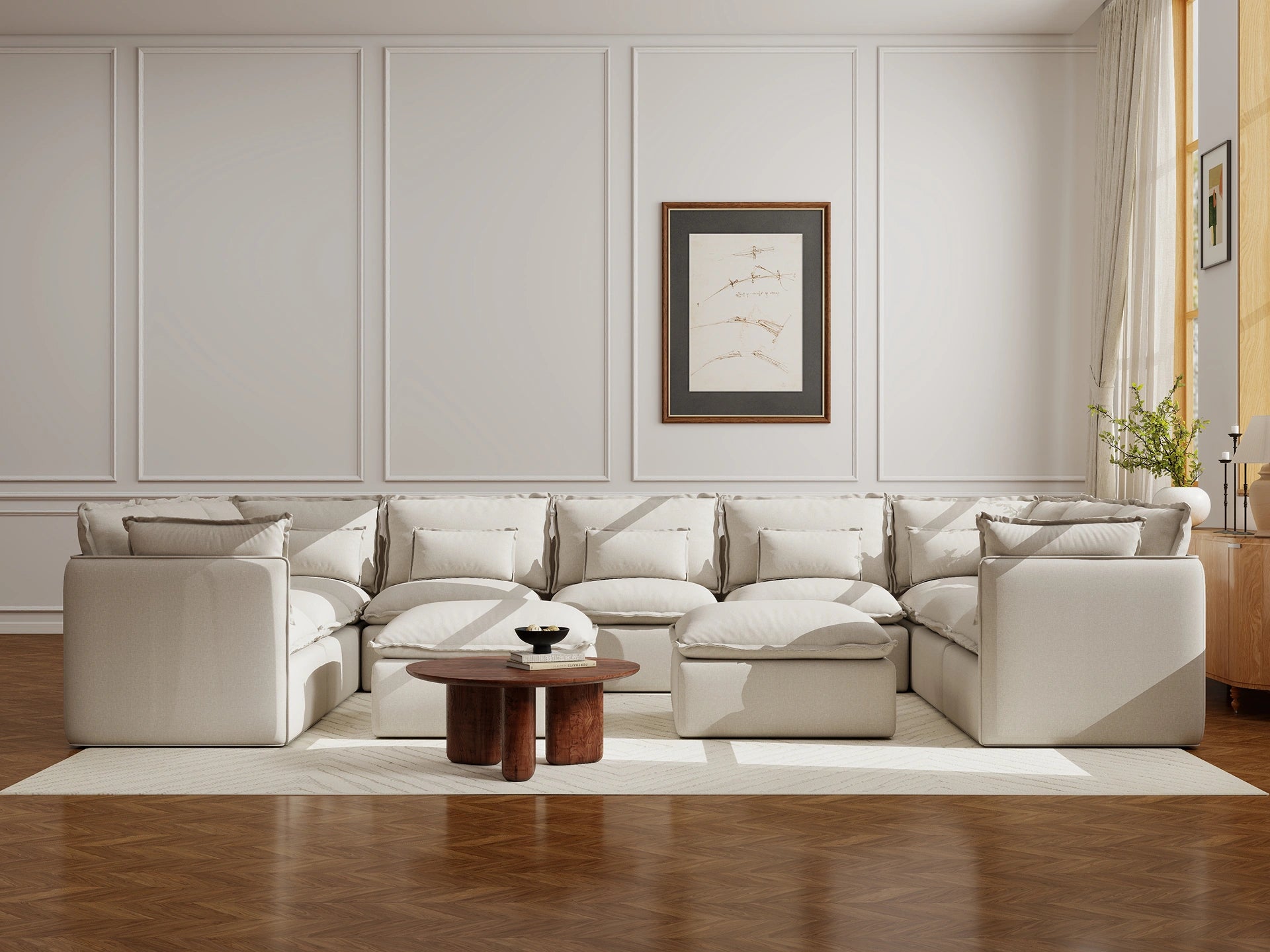 Lifely Modular 9 Seater U-Sectional Ottoman - Linen Beige