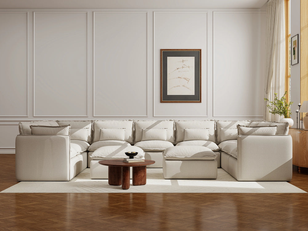 Lifely Modular 9 Seater U-Sectional Ottoman - Linen Beige