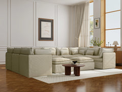 9 Seater / U-Sectional + Ottoman / Cream Piping