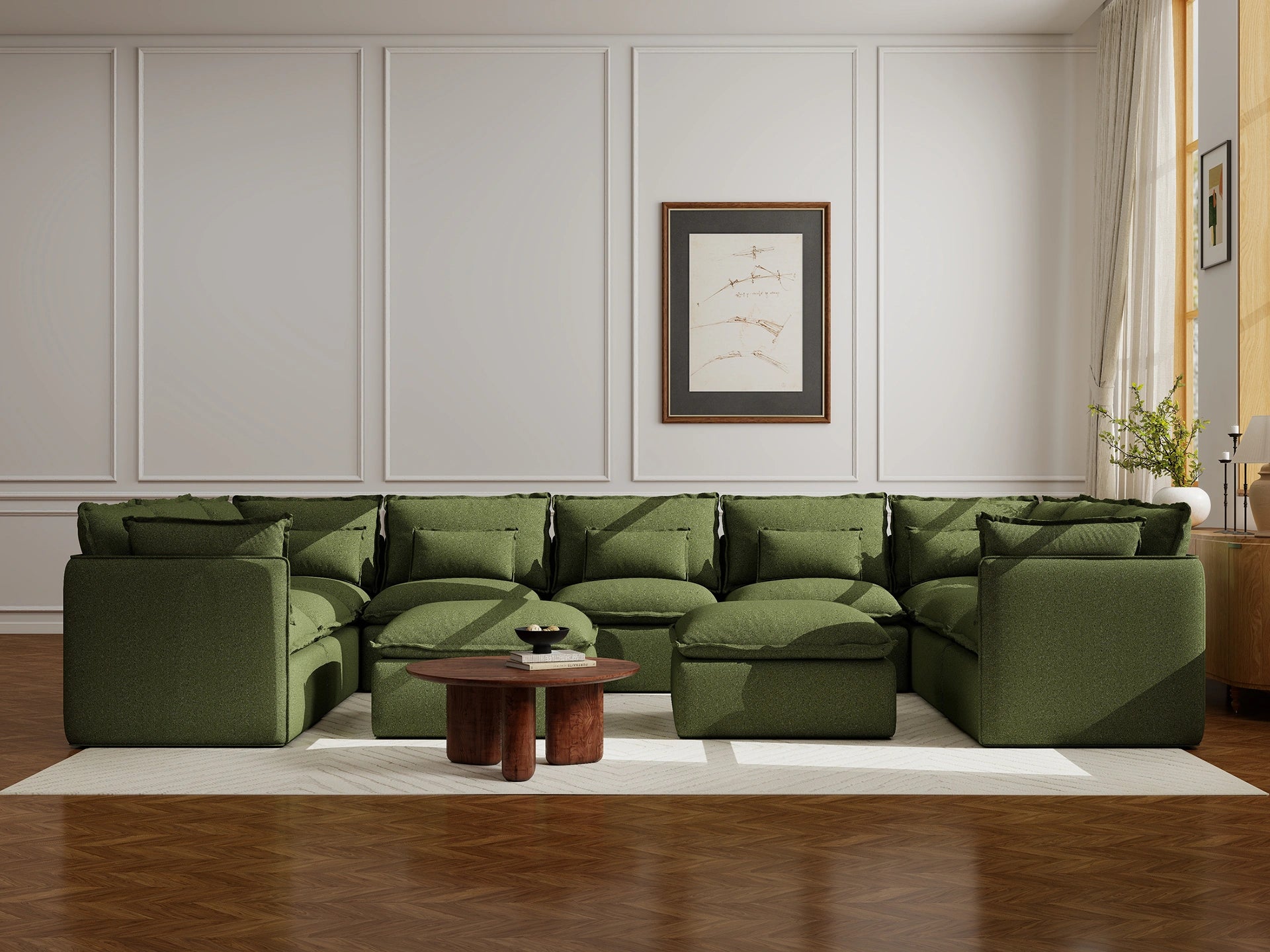 Lifely Modular 9 Seater U-Sectional Ottoman - Olive Green